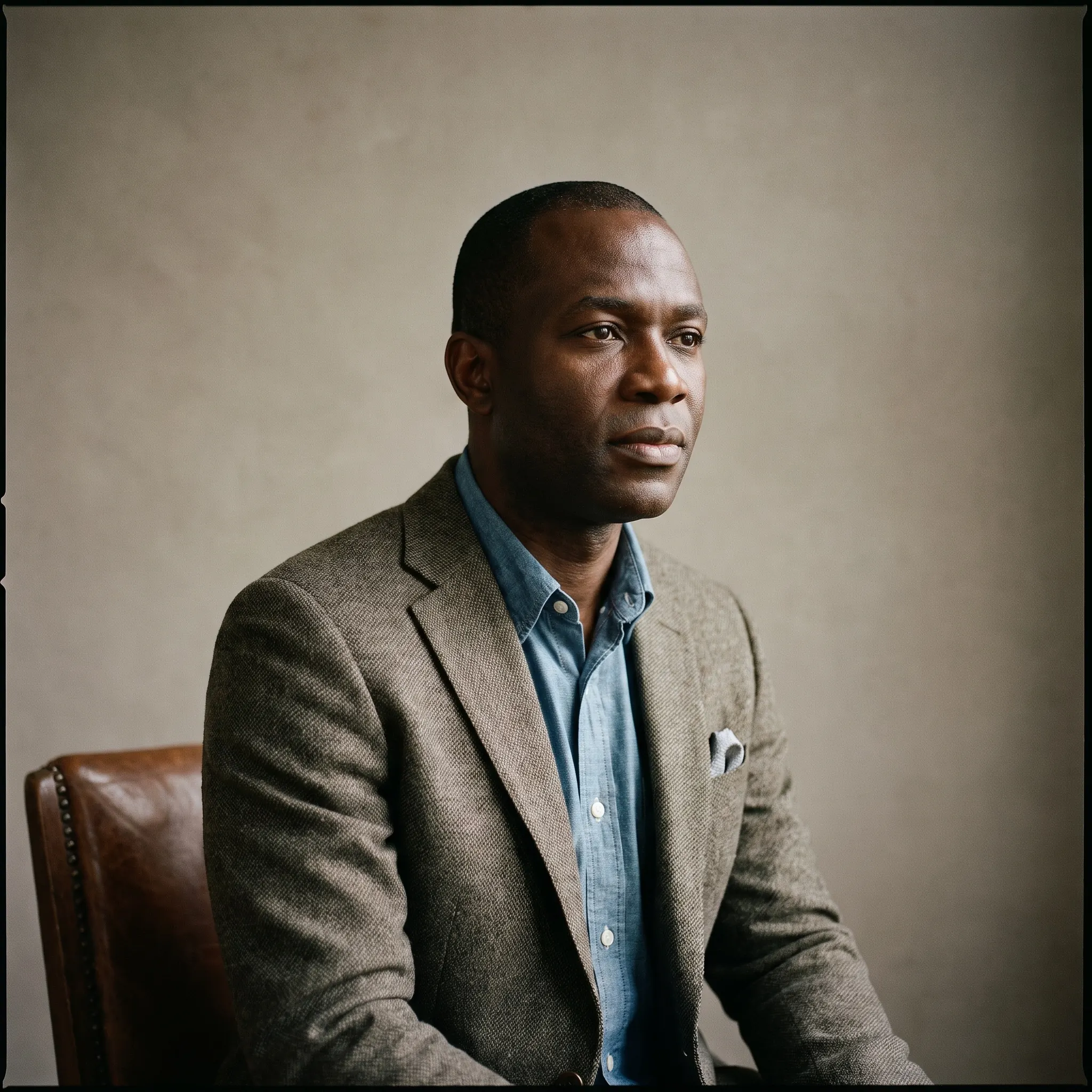 Editorial studio portrait of Marcus Thorne, Chief of Research